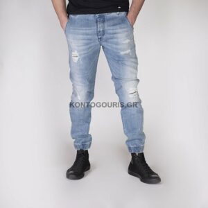UNITED DENIM RAMIN ανοιχτό χρώμα tapered jean παντελόνι με ενισχυμένες φθορές, λάστιχο κάτω, ποιότητα, εφαρμογή, άνεση, στυλ