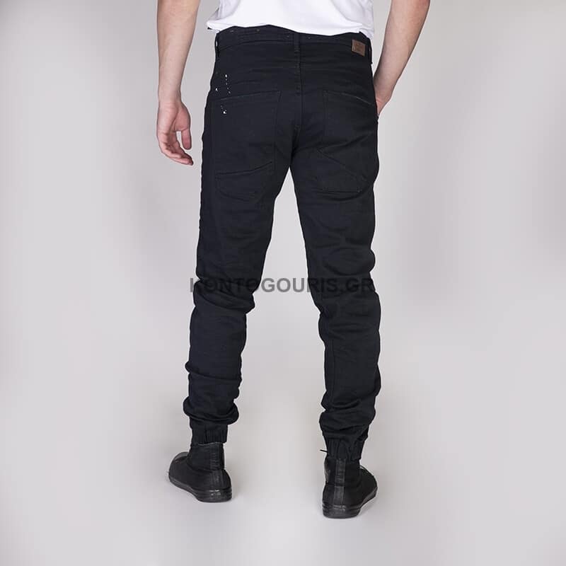 DOUBLE στυλ βράκα μαύρο jean παντελόνι με πιτσιλιές άσπρες και λάστιχο κάτω