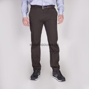 DOUBLE υφασμάτινο παντελόνι με chino λοξή τσέπη, regular γραμμή, καφέ χρώμα