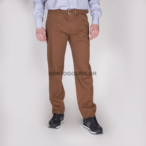 DOUBLE υφασμάτινο παντελόνι με chino λοξή τσέπη, regular γραμμή, καφέ χρώμα