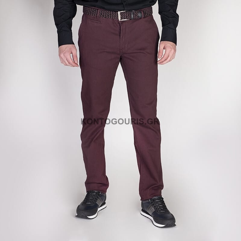 DOUBLE υφασμάτινο παντελόνι με λοξή chino τσέπη, regular γραμμή, dark wine χρώμα
