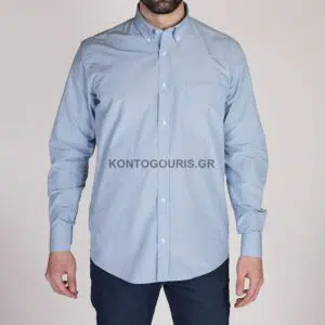 CARLO BRUNI καλοκαιρινό βαμβακερό πουκάμισο, με διακριτικό καρό δροσερό ύφασμα, σε χρώμα acqua με κουμπάκι στο γιακά, regular γραμμή
