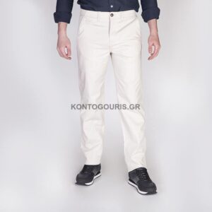 DOUBLE υφασμάτινο παντελόνι με λοξή chino τσέπη, regular γραμμή, off white χρώμα
