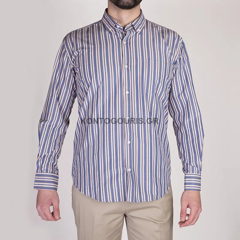 CARLO BRUNI δροσερό καλοκαιρινό ριγέ πουκάμισο, regular γραμμή, μπλε-πορτοκαλί