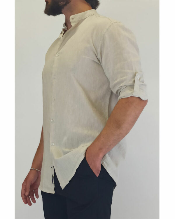 XXL Πουκάμισο shirt mao collar long sleeve ΜΕΓΑΛΑ ΜΕΓΕΘΗ Double GS-551A beige